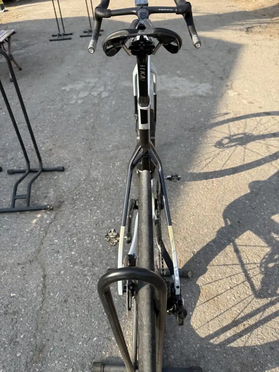 Rear view of a SEKA ExAero GR owner build showing its narrow aero profile and road-wheel conversion