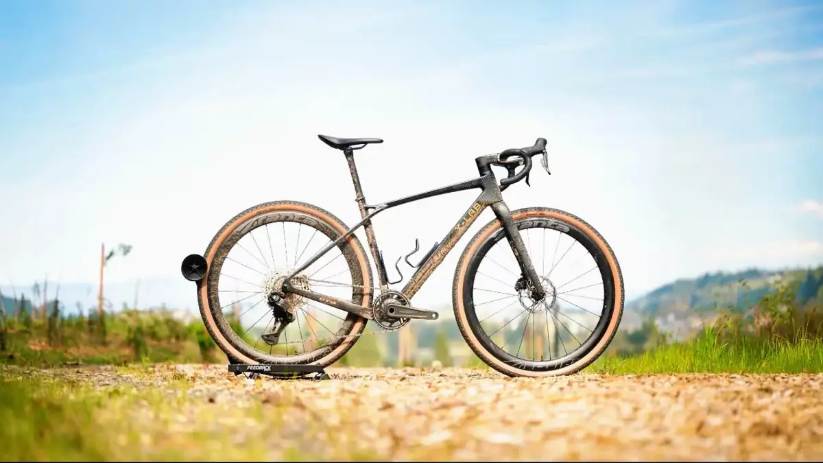 Muddy X-LAB GT8 carbon gravel complete bike standing outdoors after a ride